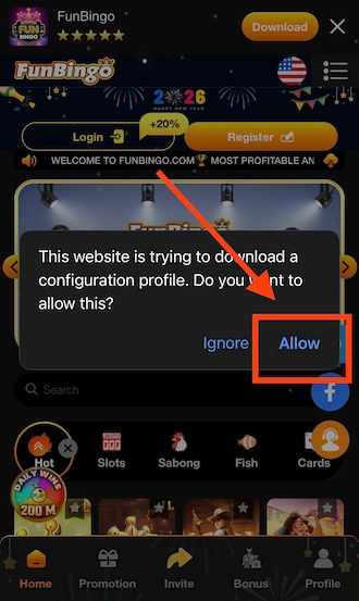 Click the "Allow" option