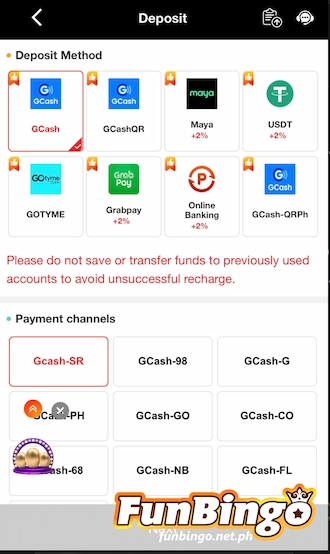Select a GCash deposit method and choose a payment channel.